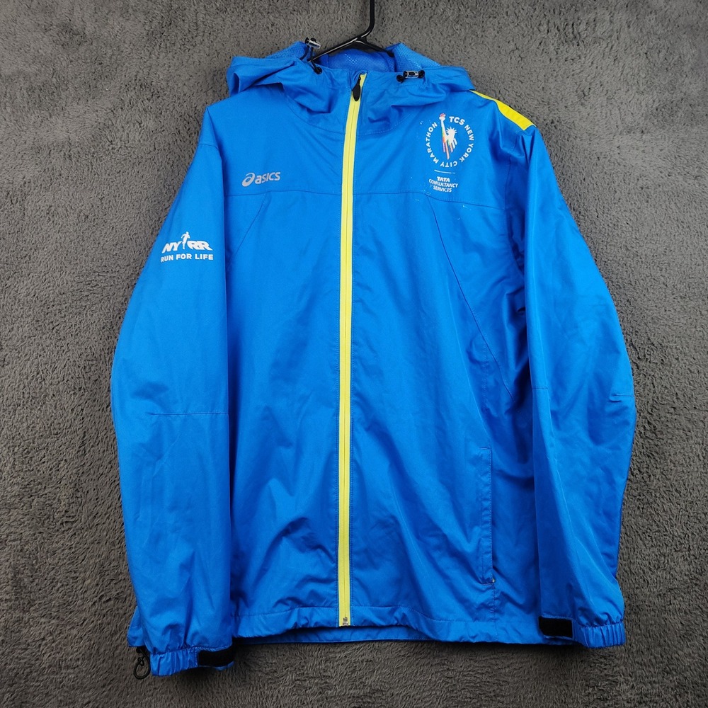 Asics TCS New York City NYC Marathon Jacket Mens Large Blue Lightweight Running